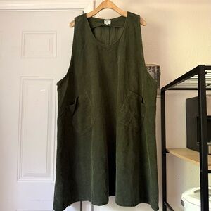 SHINY BY NATURE olive green cotton corduroy crew scoop mini midi dress